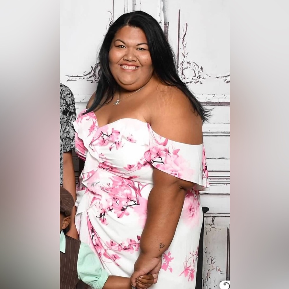 City Chic Plus Size 24W Off Shoulder White and Pink Floral Dress
